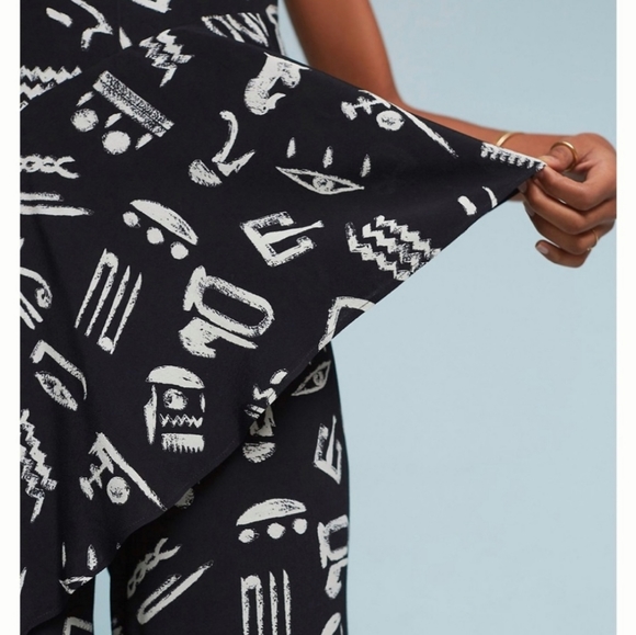 Anthropologie- Maeve | Black Day Trip Cropped Wide Leg Printed Jumpsuit - Picture 4 of 9